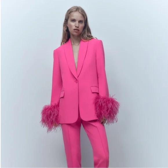 ZARA Straight Cut Feather Blazer | Poshmark