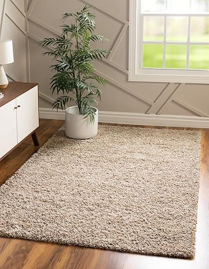 Unique Loom Solid Shag Collection Area Rug (7' 1" x 10' Rectangle, Taupe) | Amazon (US)