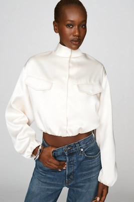 By Anthropologie Funnel-Neck Satin Jacket | Anthropologie (US)