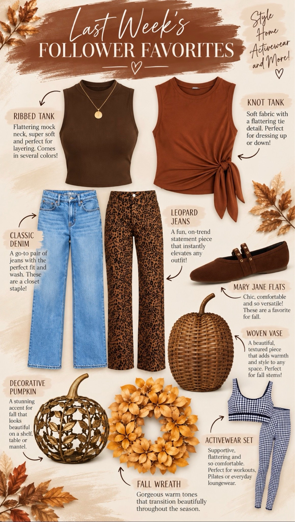 Last weeks follower favorites - fall tops, jeans, leopard print pants , pumpkins, fall wreath

#LTKootd #LTKSeasonal #LTKHome
