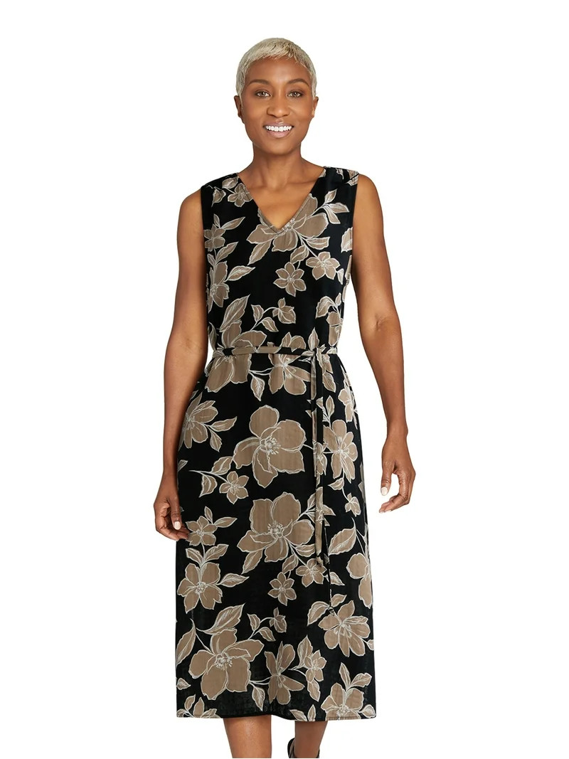 Time and Tru Women’s Sleeveless V-Neck Cotton Midi Dress, Sizes XS-XXXL - Walmart.com | Walmart (US)