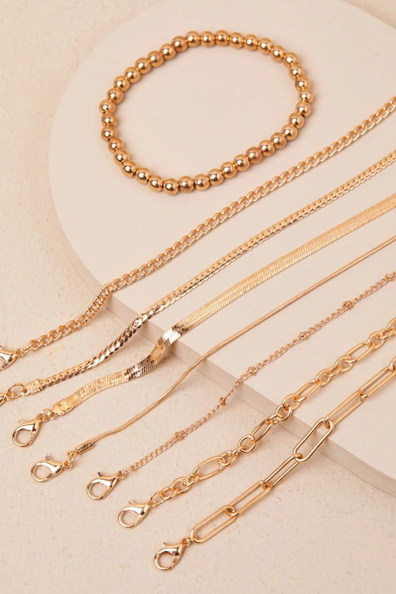 Luxurious Effect Gold Eight-Piece Chain Bracelet Set | Lulus
