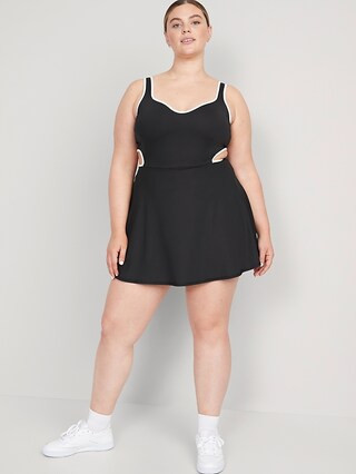 PowerSoft Fit & Flare Shelf-Bra Support Cutout-Waist Dress for Women | Old Navy (US)