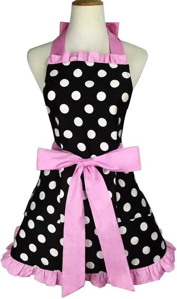Lovely Polka Dot Retro Ruffle Side Sexy Kitchen Cooking Apron with Pocket Gift for Women Girls Ho... | Amazon (US)