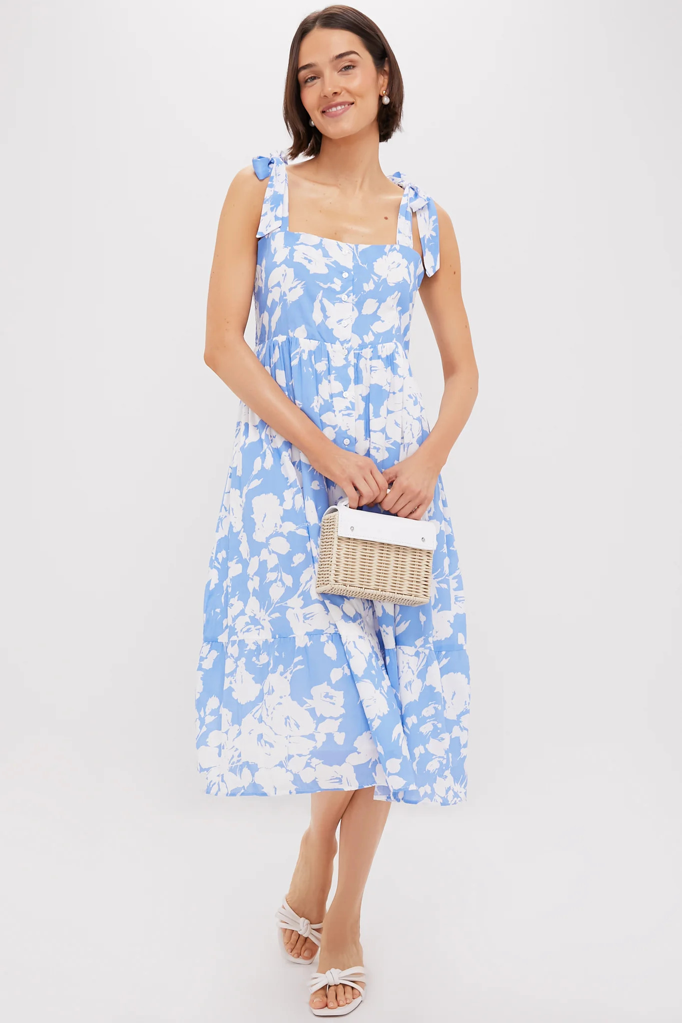 Blue and White Floral Lupine Midi Dress | Tuckernuck (US)