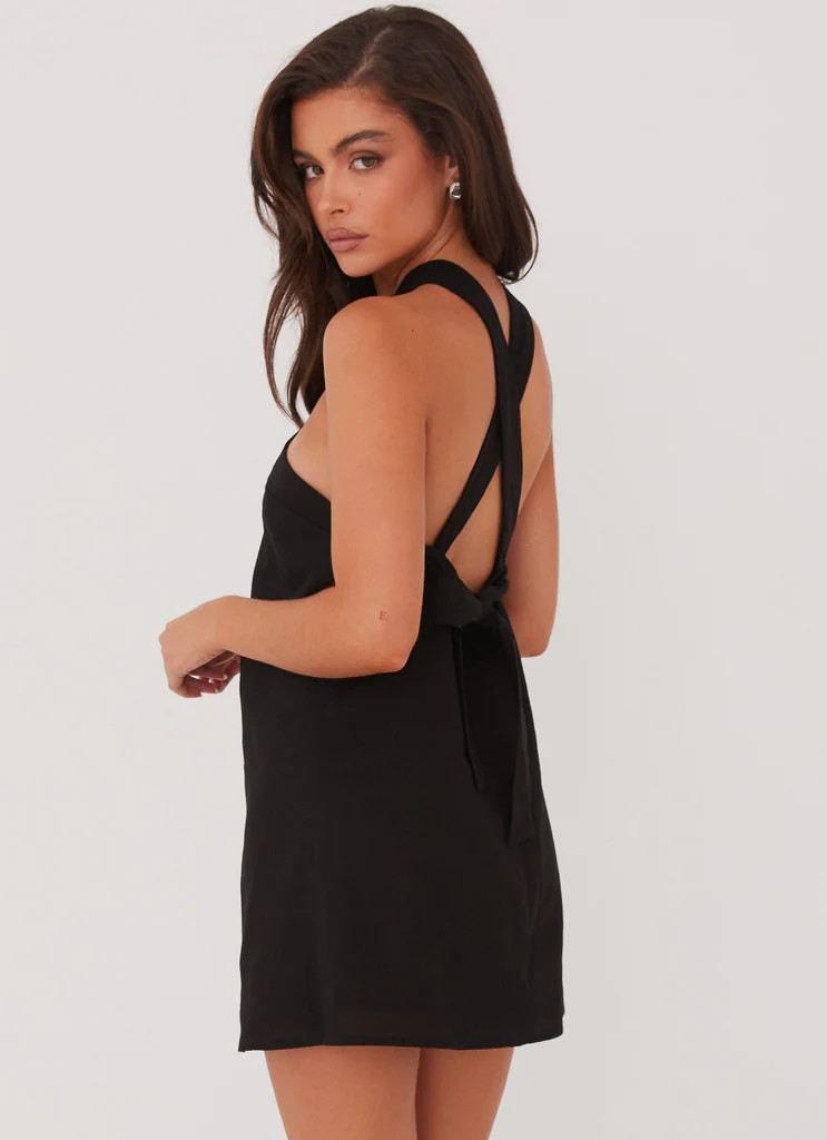 Keira Linen Mini Dress - Black | Peppermayo (Global)