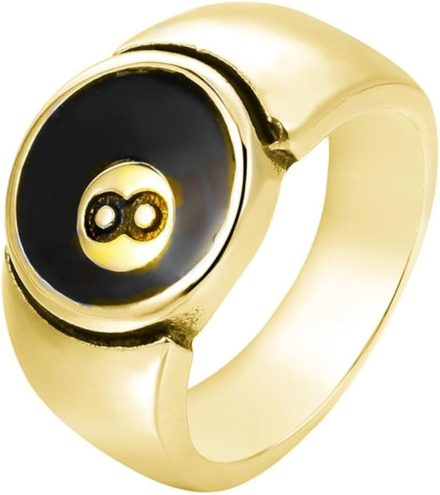 Men's Stainless Steel Billiard 8 Ball Signet Lucky Gothic Biker Ring | Amazon (US)