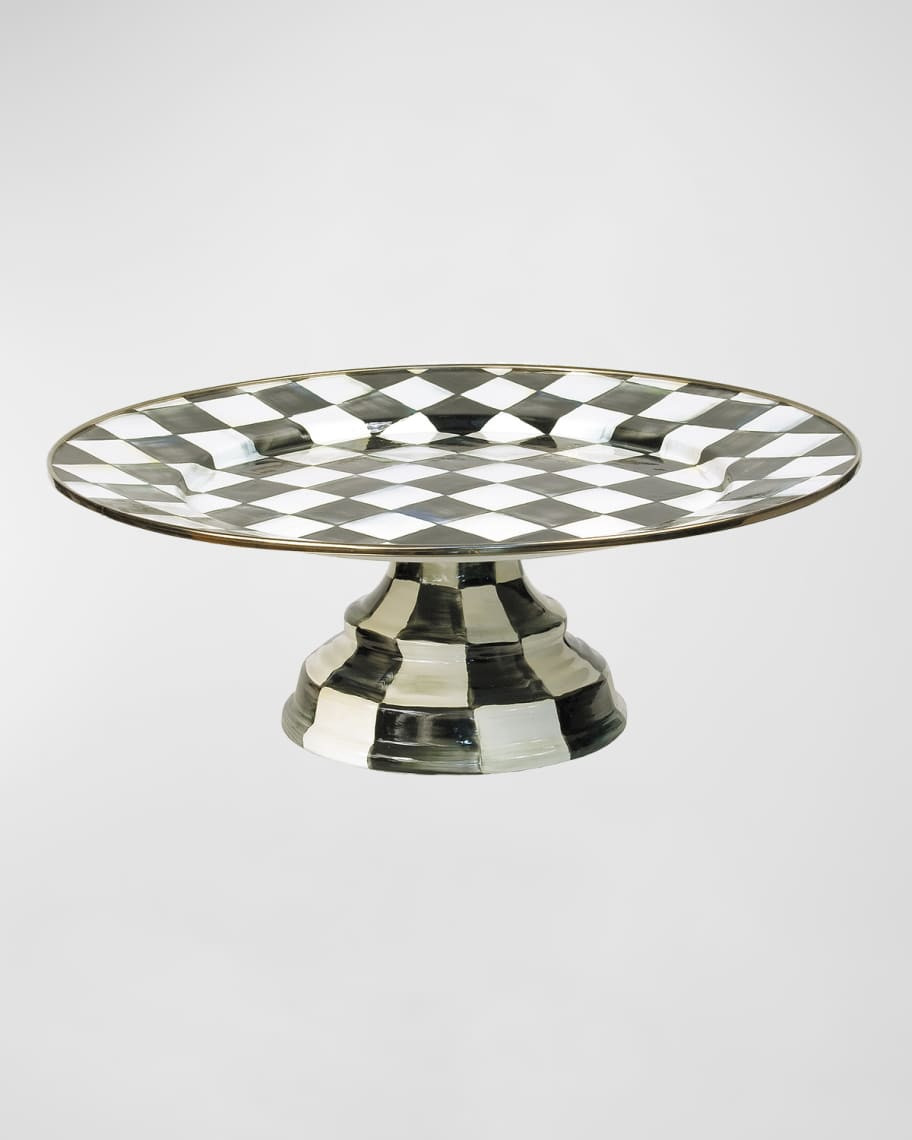 MacKenzie-Childs Courtly Check Enamel Pedestal Platter, Large | Neiman Marcus