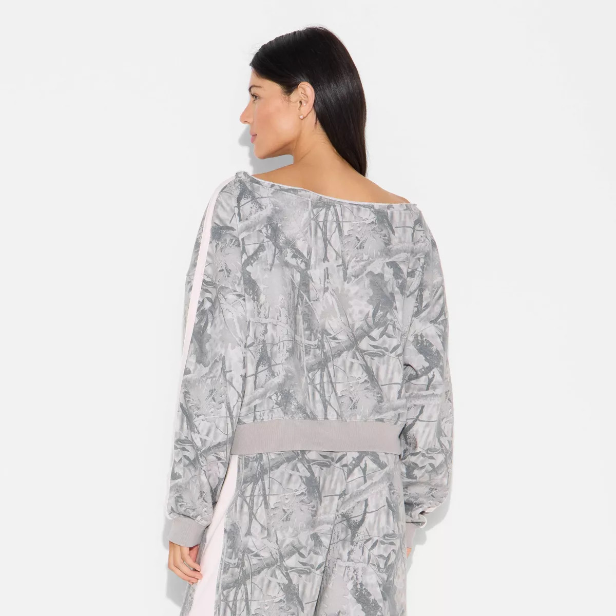 Women's Off the Shoulder Graphic Sweatshirt - Camo | Target