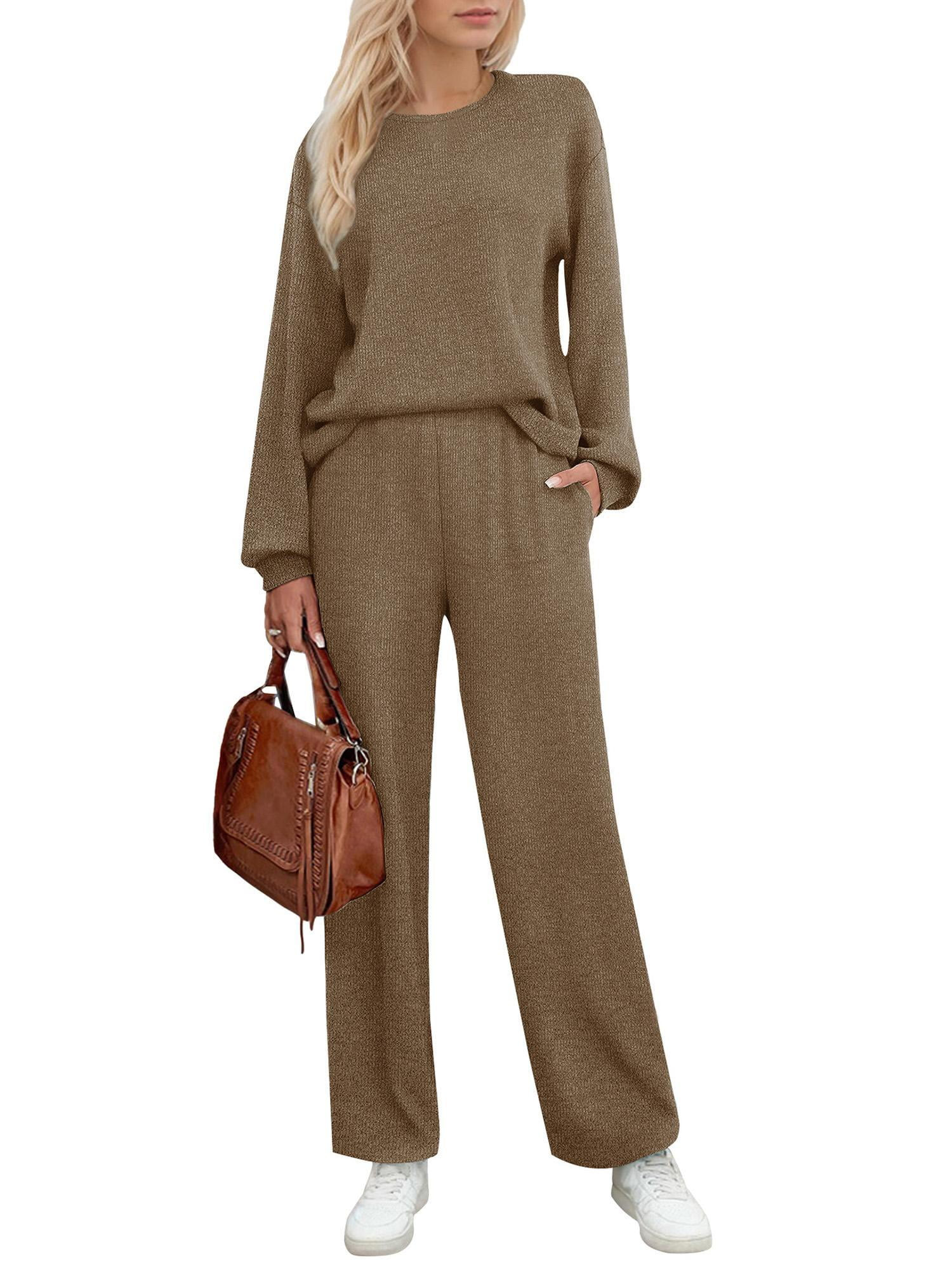 Weardear Womens Sweatsuits Sets Long Sleeve Crewneck Top & Wide Leg Pants Two Piece Outfits - Wal... | Walmart (US)