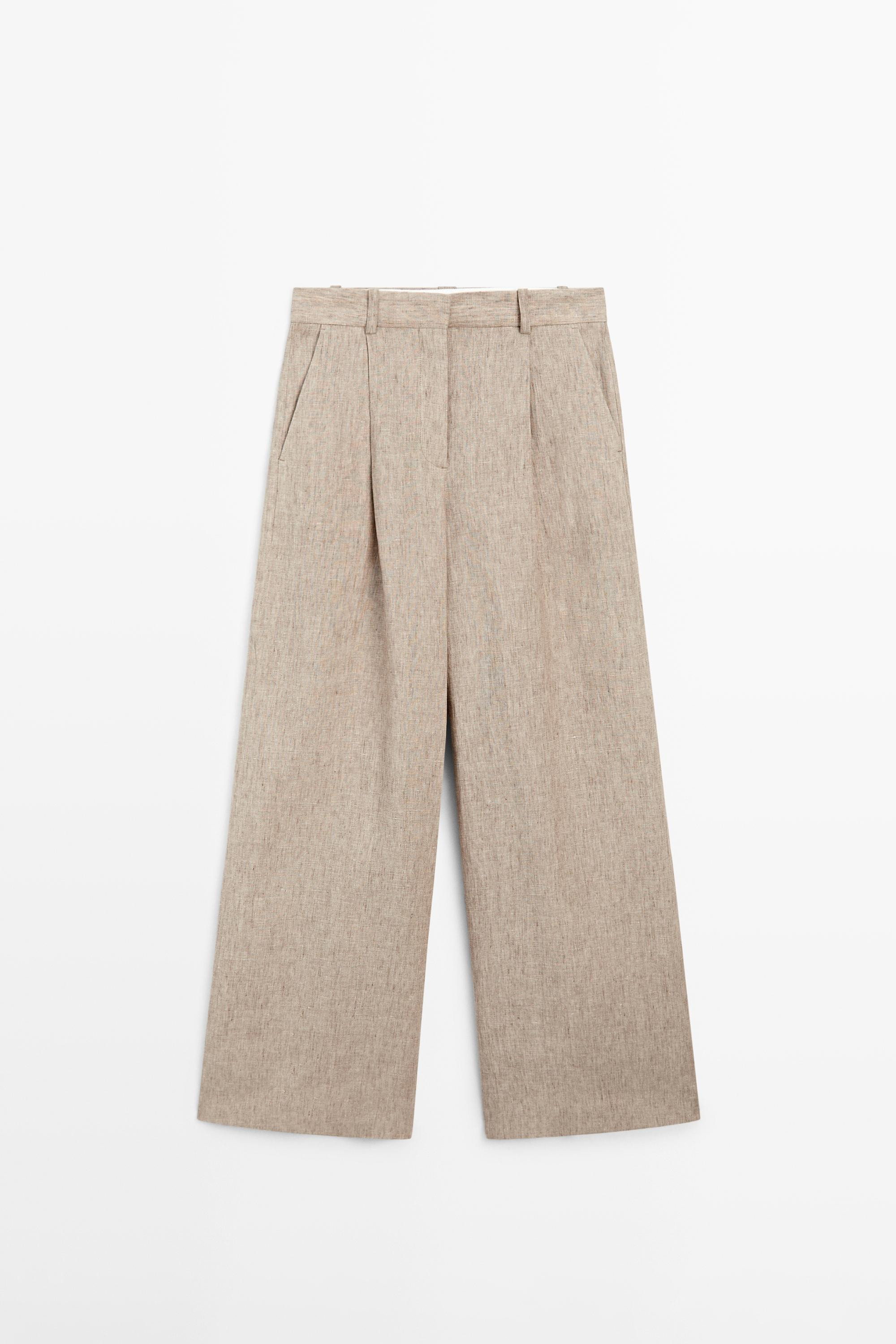 Linen melange trousers with pleated details | Massimo Dutti US