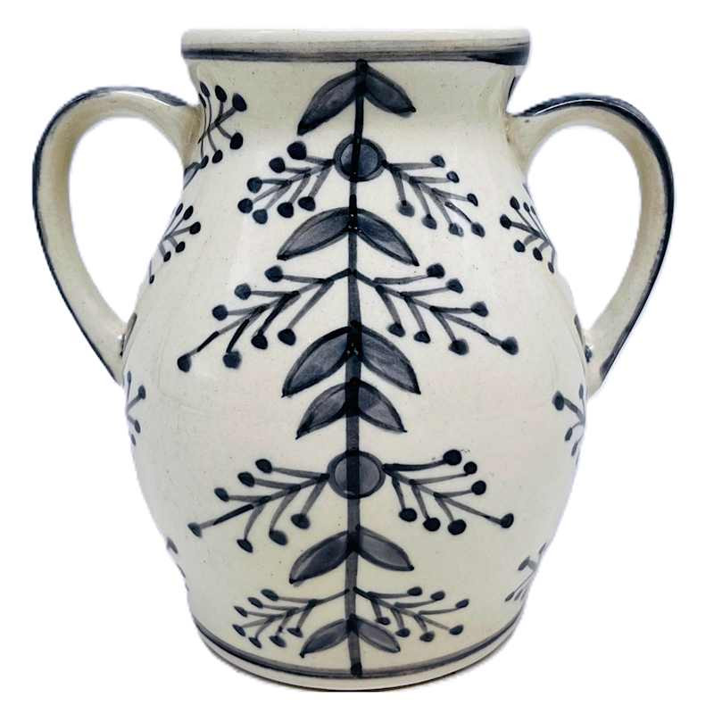Blue Handpainted Vase with Handles, 7" | At Home