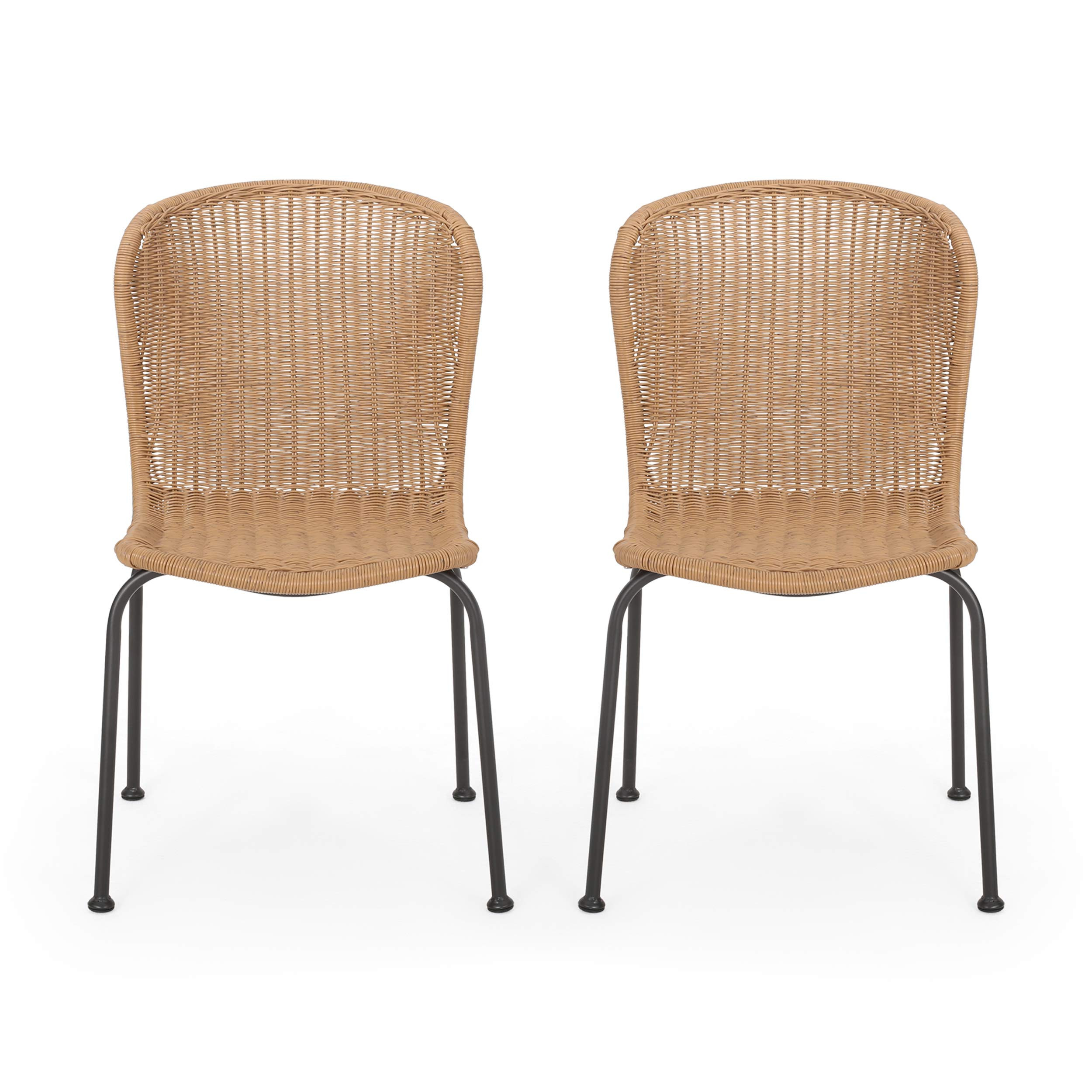 Christopher Knight Home Dinah Outdoor Wicker Dining Chair (Set of 2), Light Brown, Black | Amazon (US)