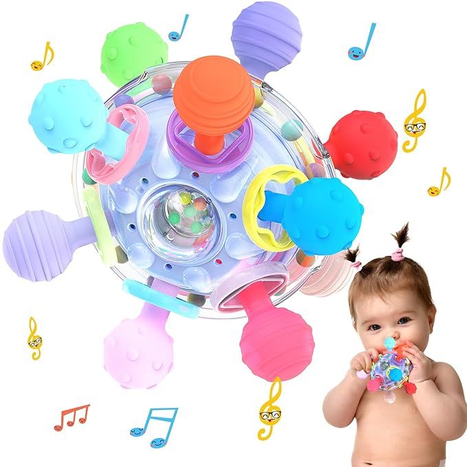 Baby Sensory Teething Toys - Updated Infant Teethers Montessori Toys, Infant Sensory chew rattles... | Amazon (US)