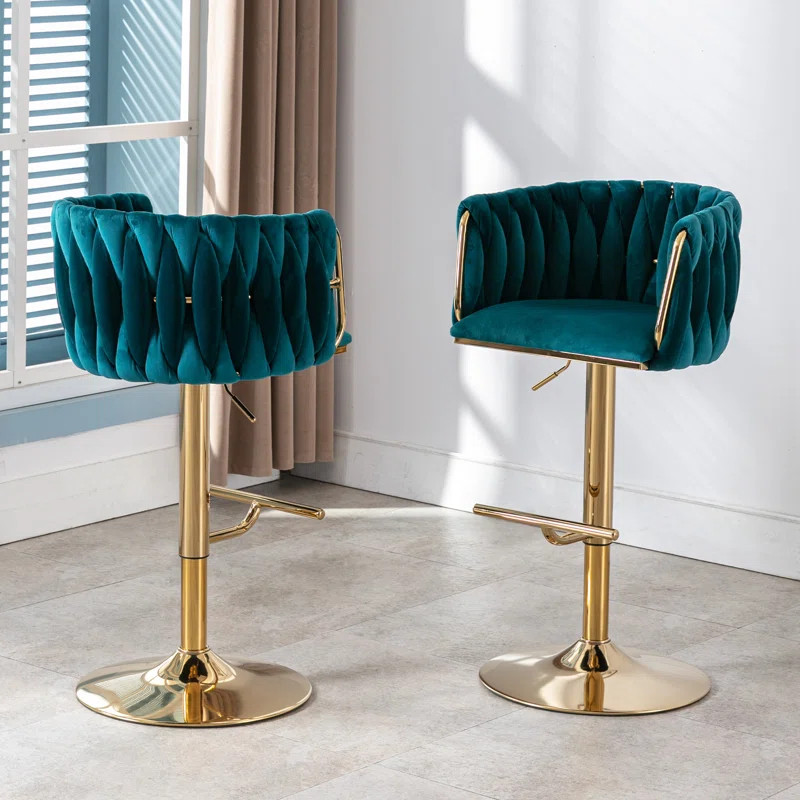 Swivel Adjustable Height Bar Stool Modern Velvet Barstool with Barrel Back Kitchen Island Counter... | Wayfair North America