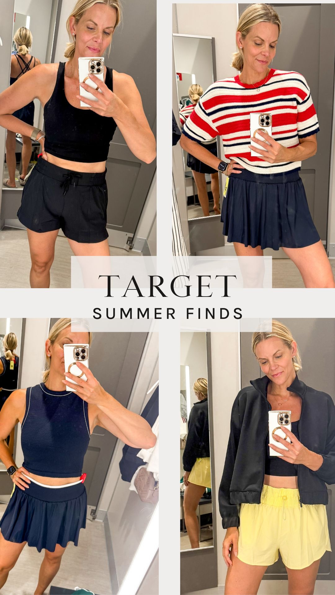 Cute new summer finds from Target! Pickleball outfit, red/white & blue, sweater, skort, pleated skirt, butter yellow, trending, jacket, shorts, athletic wear, workout wear 

 #LTKSummerEdit #LTKSeasonal #LTKActive