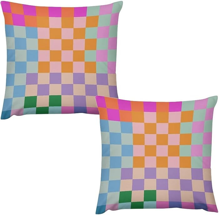 Checkered Pillow Covers Set of 2,Colorful Geometric Modern Rainbow Minimalist Groovy Throw Pillow... | Amazon (US)
