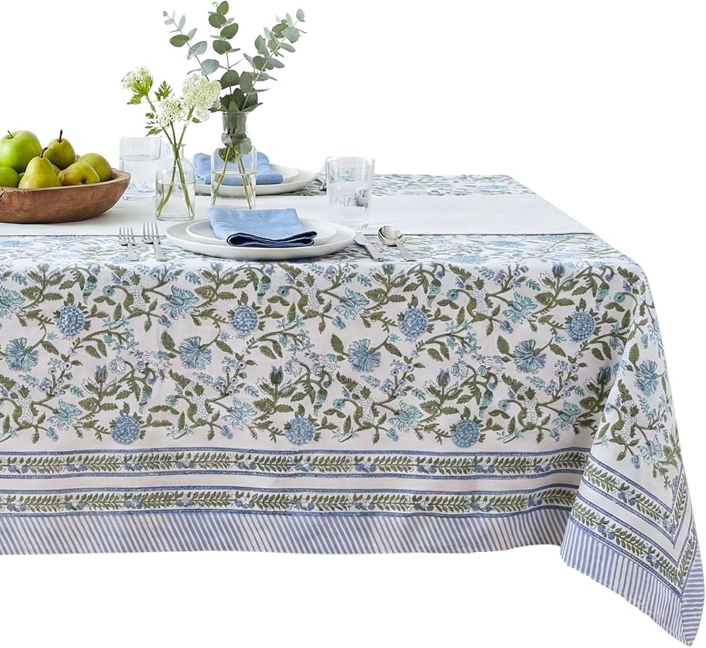 ATOSII Mahoka Blue 100% Cotton Square Fall Tablecloth, Handblock Floral Linen Table Cloth for Kit... | Amazon (CA)