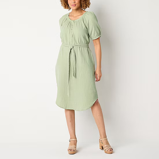 new!a.n.a Short Sleeve Midi A-Line Dress | JCPenney