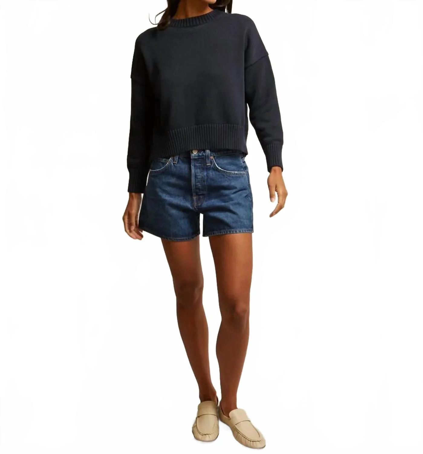 Janet Cotton Sweater In Navy | Shop Simon