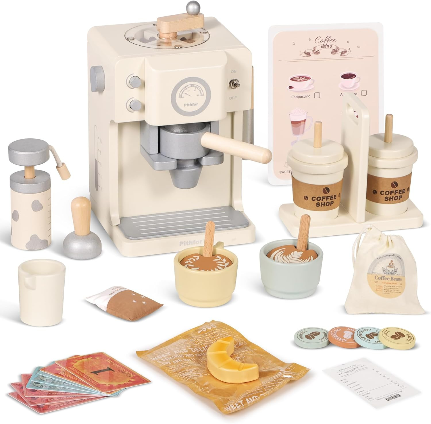 Kids Wooden Coffee Playset with Grinder, Toy Coffee Maker for Kids Toddlers, Pretend Play Kitchen... | Amazon (US)