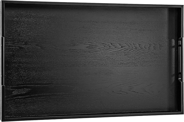 Extra-Large Black Solid Wood Serving Tray with Metal Handles, 32 x 19.7 x 2 Inches Wooden Decorat... | Amazon (US)