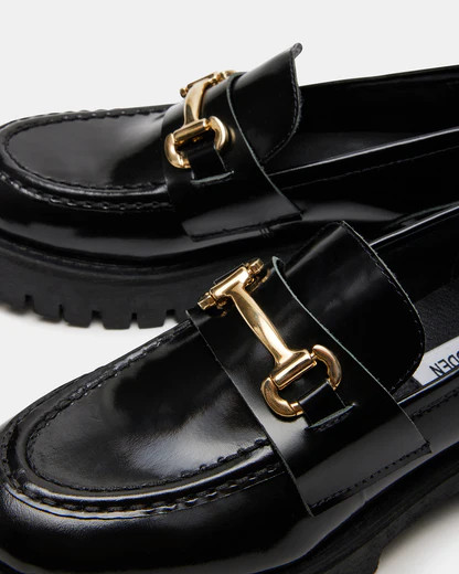 LANDO Black Leather Loafer | Women's Lug Loafer | Steve Madden (US)