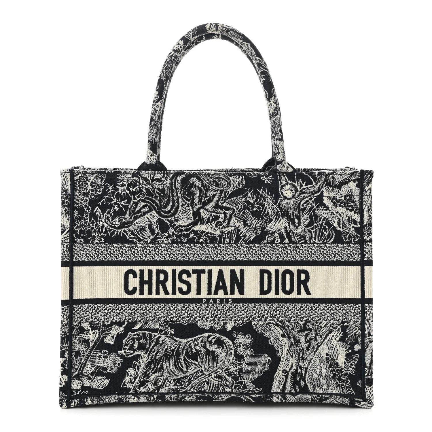 Canvas Embroidered Medium Dioriviera Toile De Jouy Reverse Book Tote Blue | FASHIONPHILE (US)