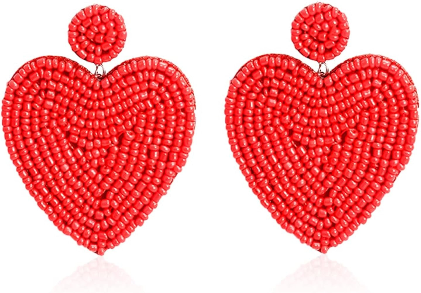 Beaded Red Heart Hollow Out Earrings Statement Seed Bead Heart Hoop Dangle Earrings Festive Valen... | Amazon (US)