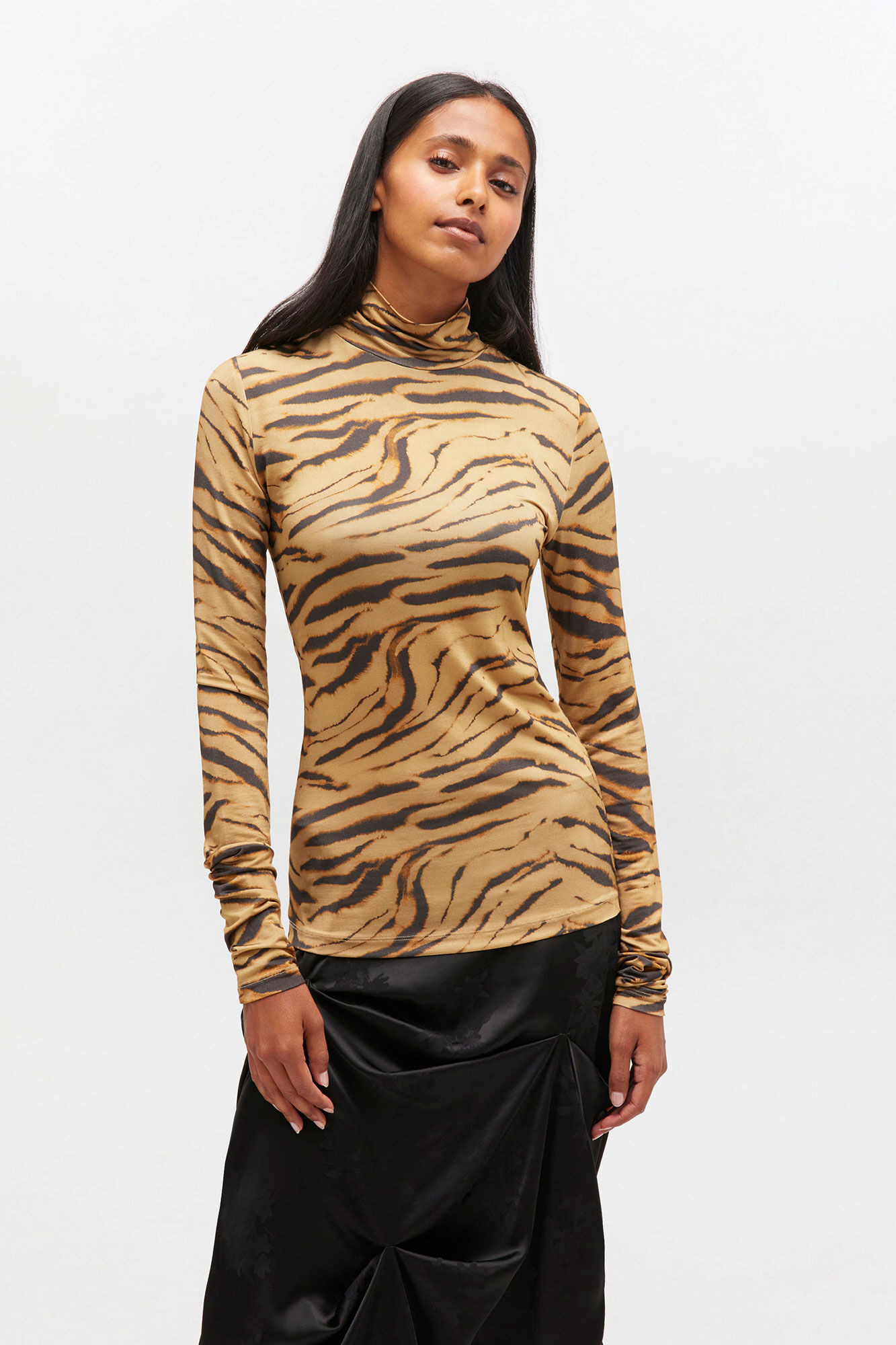 Zebra Print Jersey Turtleneck | Ganni