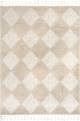 Beige Aylin Diamond Tasseled 8' 10"" x 12' rug | Rugs USA