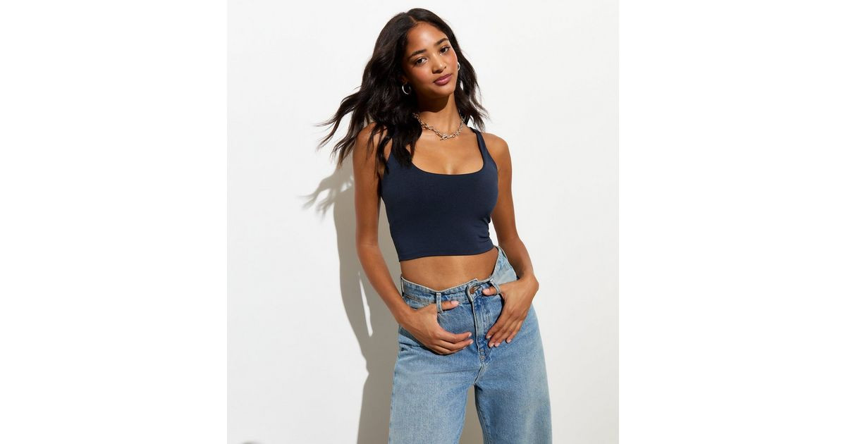 Navy Square Neck Crop Top | New Look | New Look (UK)