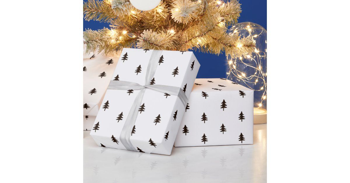 Modern Minimalist Black & White Christmas Tree Wrapping Paper | Zazzle.com | Zazzle