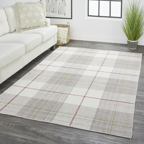 Johan Plaid Handmade Flatweave Gray/Red Area Rug | Wayfair North America