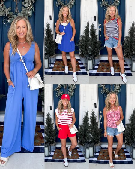 July 4th outfits, Fourth of July outfits, Amazon July 4th outfits, Amazon Fourth of July outfits, two piece set, jumpsuit size small, blue hot shot lookalike dress size medium 