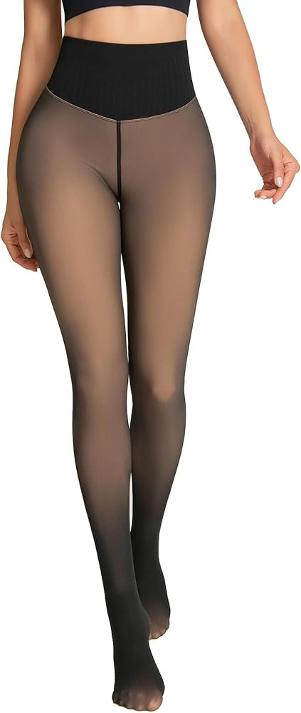 One-Seam Fleece Lined Tights for Women Fake Sheer Thermal Leggings with Tummy Control & Butt Lift... | Amazon (US)