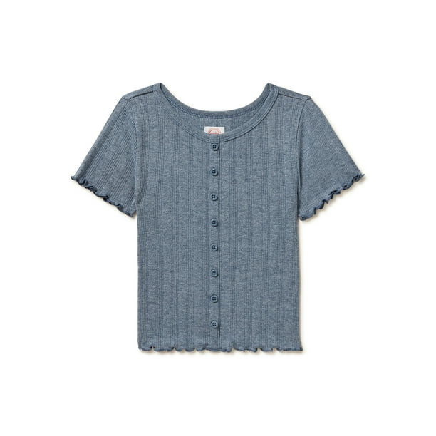 Wonder Nation Girls Short Sleeve Ribbed Top, Sizes 4-18 & Plus - Walmart.com | Walmart (US)