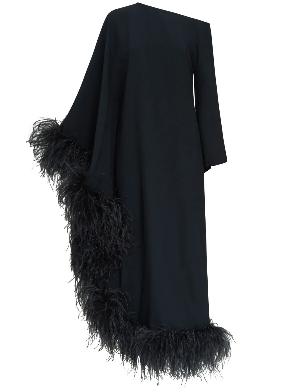 Taller Marmo Ubud Extravaganza feather-trim maxi dress - Black | Farfetch Global