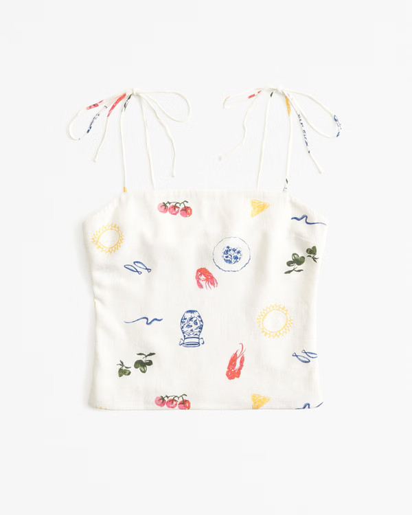 Linen-Blend Tie-Strap Set Top | Abercrombie & Fitch (US)