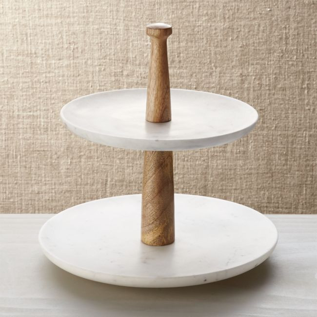 Wood Marble 2-Tier Server | Crate & Barrel