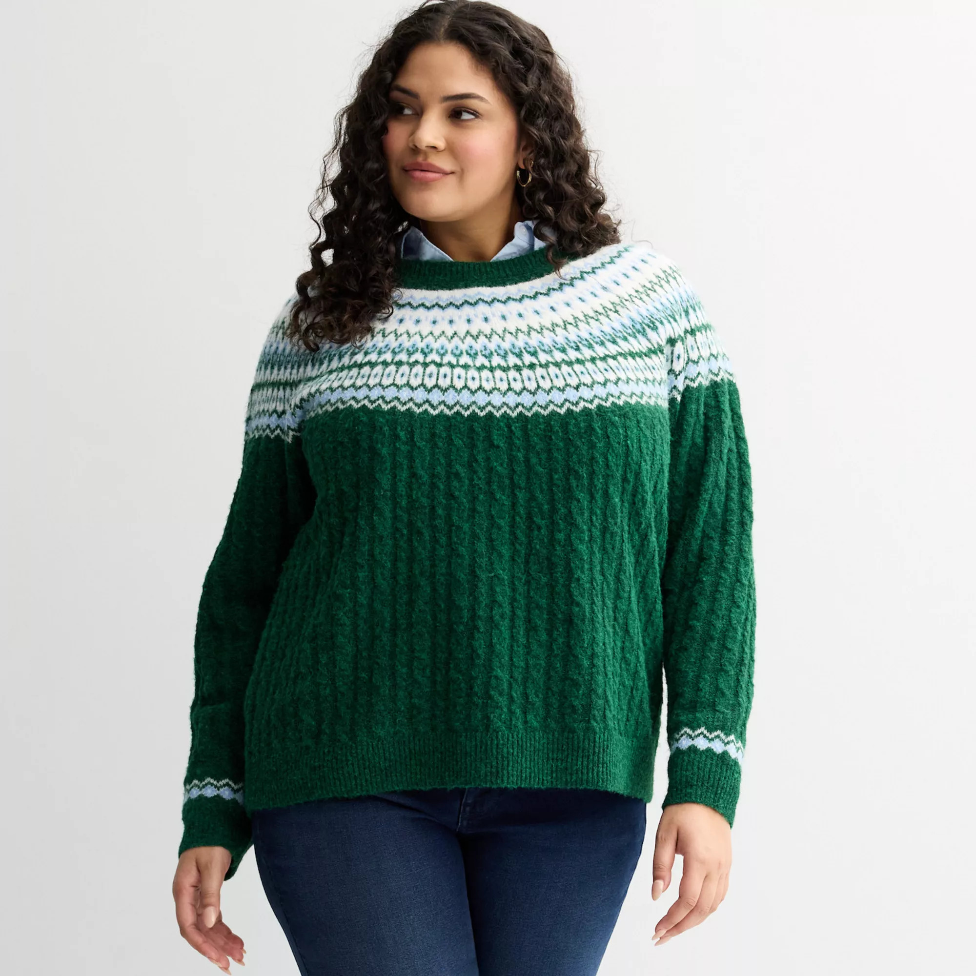Plus Size Croft & Barrow® Diamond Fairisle Cable Sweater | Kohl's