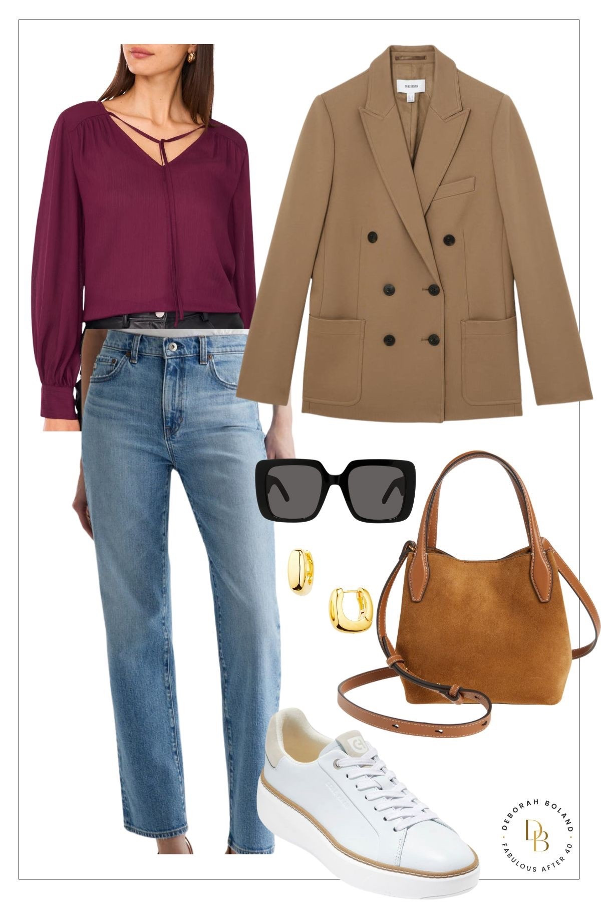 Polished meets casual in the best way ✨
This burgundy blouse adds a rich pop of color to light wash denim, layered under a sharp double-breasted blazer for that elevated touch. Finished with fresh white sneakers for a modern, everyday vibe.

Every piece is part of the Nordstrom Anniversary Sale — timeless staples at can’t-miss prices! 🛍️

#NordstromAnniversarySale #FallStyleOver40 #BlazerAndDenim #ChicLayers #EffortlessOutfits #WardrobeRefresh 

#LTKSeasonal #LTKSaleAlert #LTKOver40