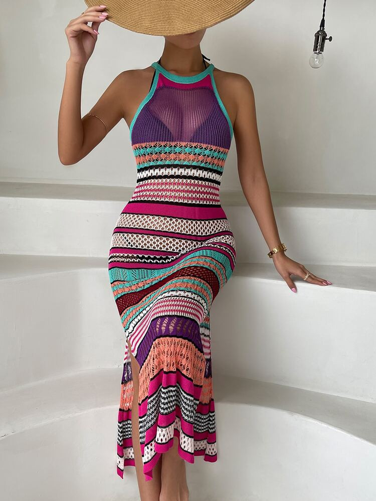 Striped Slit Thigh Cover Up | SHEIN