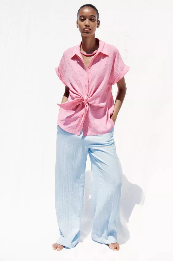 KNOTTED SHORT SLEEVE SHIRT | Zara US