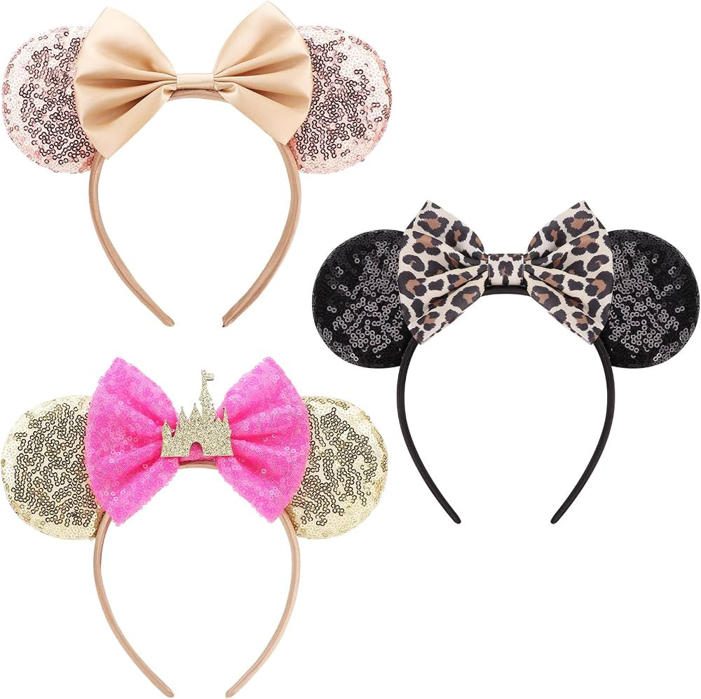 DRESHOW Mouse Ears Bow Headbands Minnie Ears Headband Glitter Party Decoration Cosplay Costume for Women | Amazon (US)