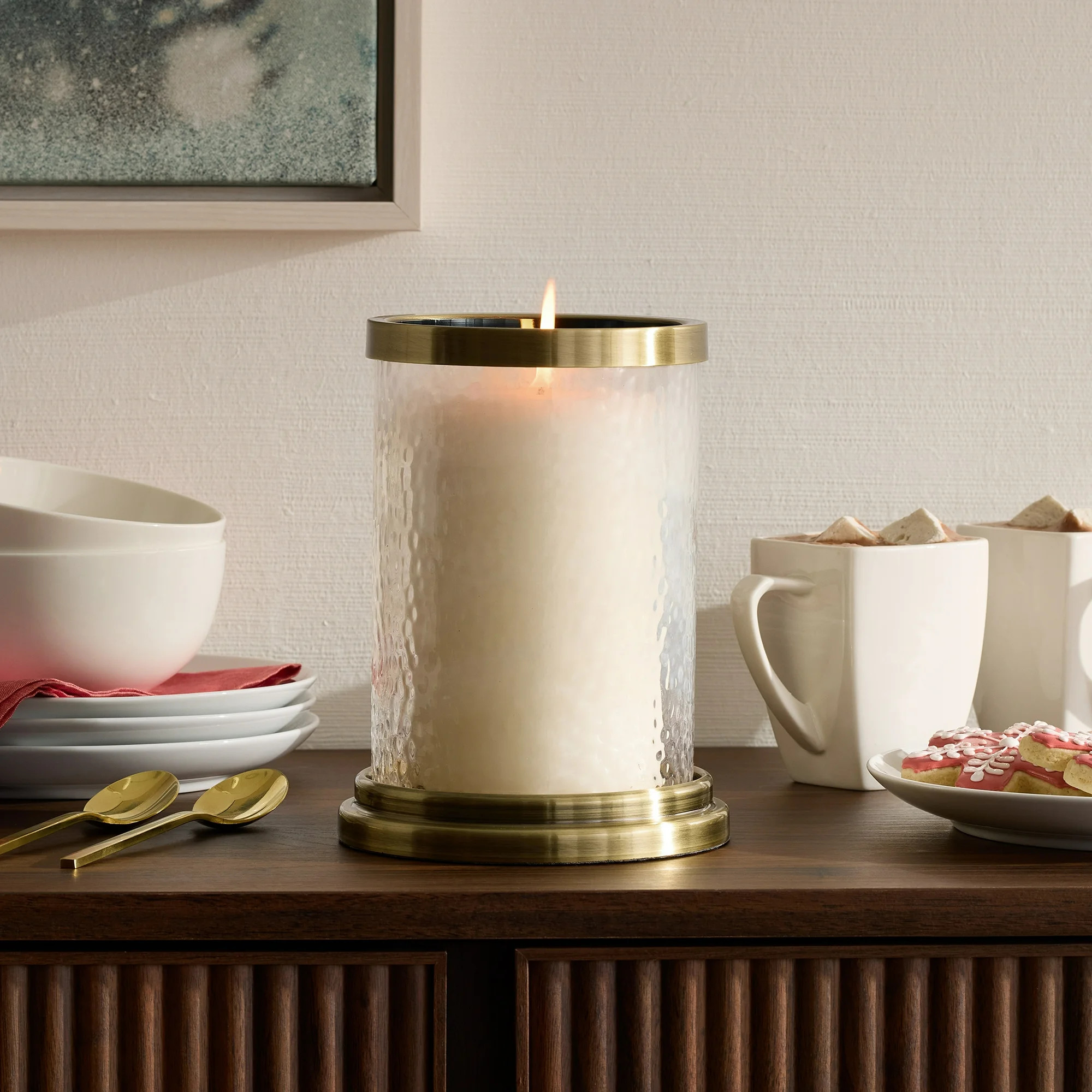 Better Homes & Gardens Clear & Brass Glass Hurricane Candle Holder, 4" | Walmart (US)