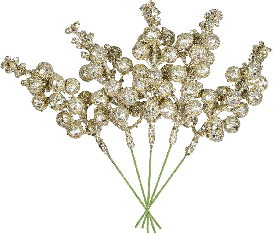 Artiflr 14 Pack Christmas Glitter Berries Stems, 7.8Inch Artificial Christmas Picks for Christmas... | Amazon (US)