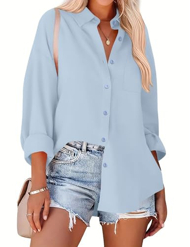 Zeagoo Womens Button Down Shirts Oversized Long Sleeve Floral Printed Blouses Casual Work Tops Dr... | Amazon (US)