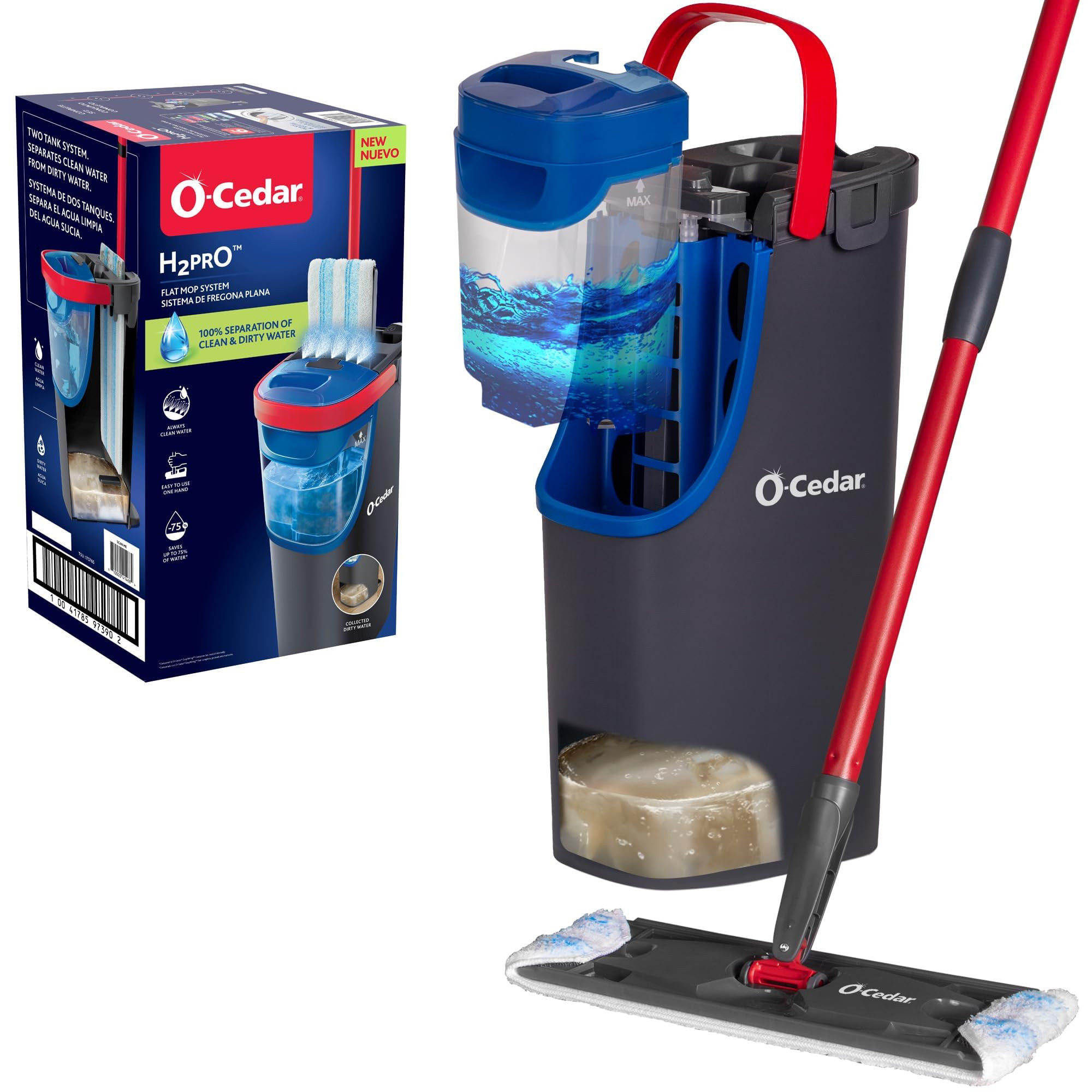 O-Cedar H2prO Flat Mop System | Quick Cleaning Tool | Clean with Clean Water | Machine Washable R... | Amazon (US)
