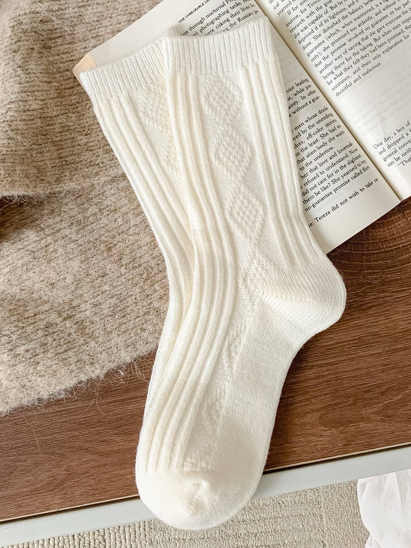 1 Pair Women's Double-Needle Mixed Wool Socks, Japanese Rhombus & Princess Grid Patterns, Casual ... | SHEIN